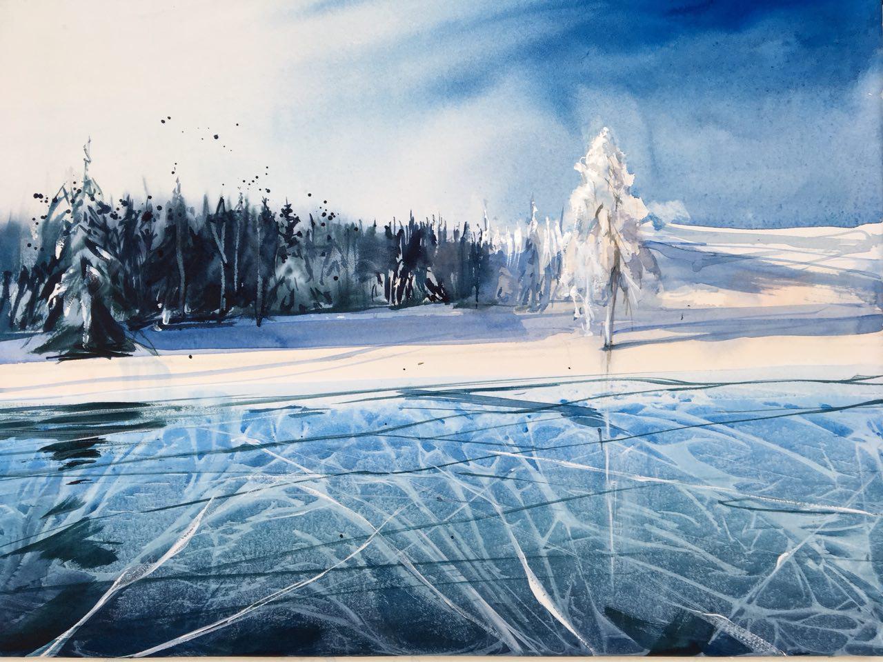 Акварельная Зима II. Ледяное озеро - Калачева (201_0.jpg